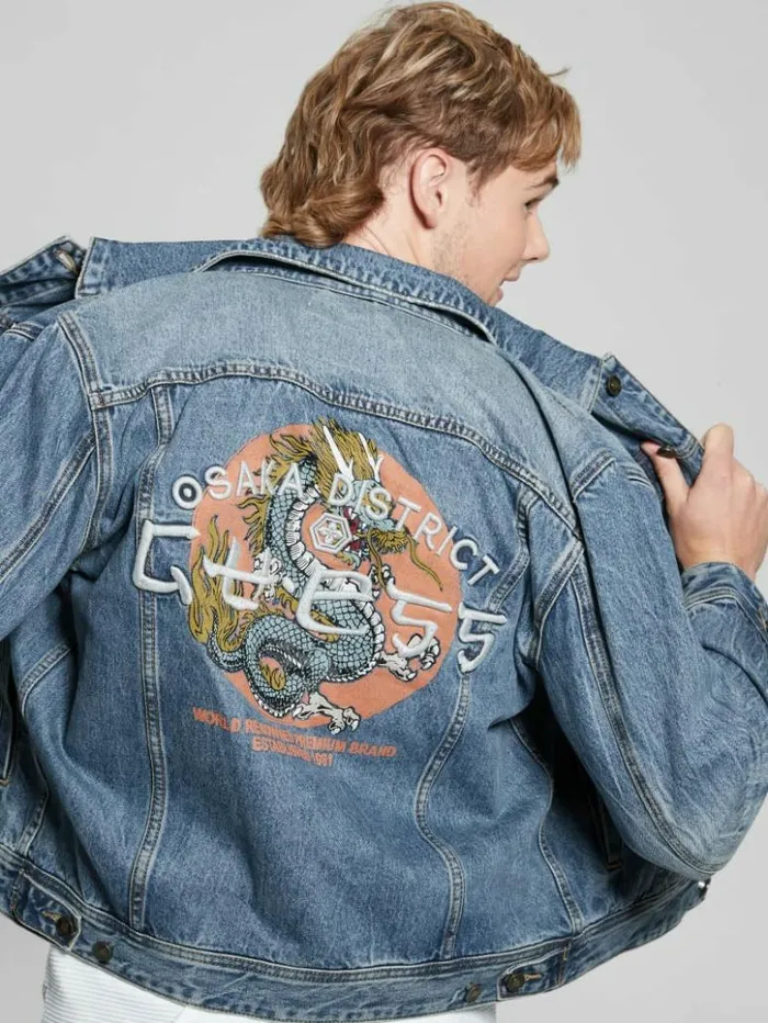 Men GUESS Jeans and Denim Embroidered Dean Jacket Venture