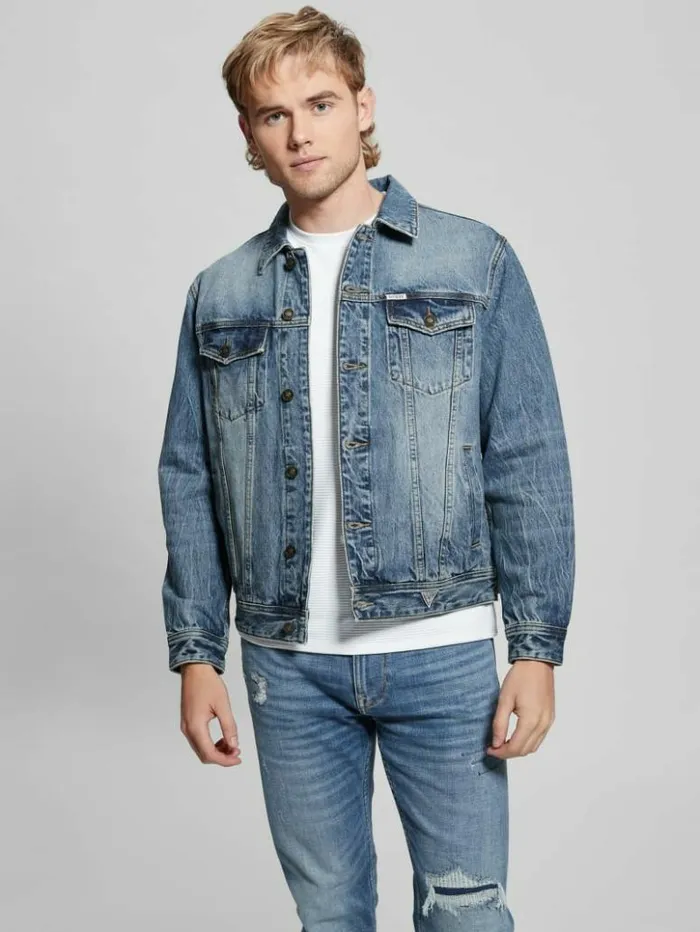 Men GUESS Jeans and Denim Embroidered Dean Jacket Venture