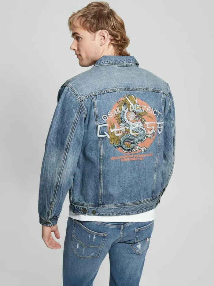 Men GUESS Jeans and Denim Embroidered Dean Jacket Venture