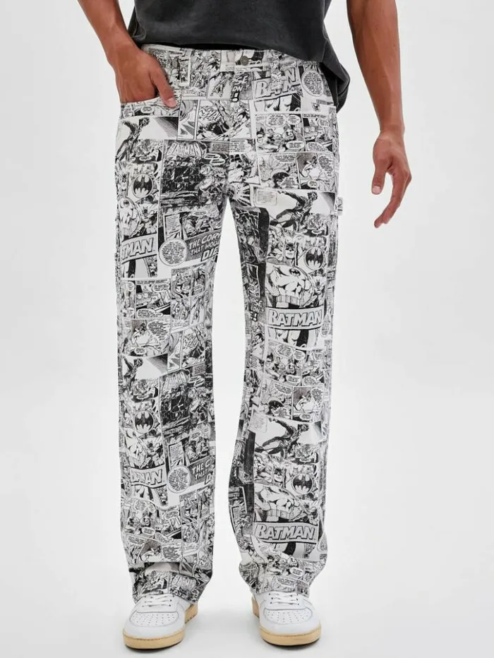 Men GUESS Jeans and Denim GUESS Originals X Batman Storyboard Carpenter Jeans Pure White Multi