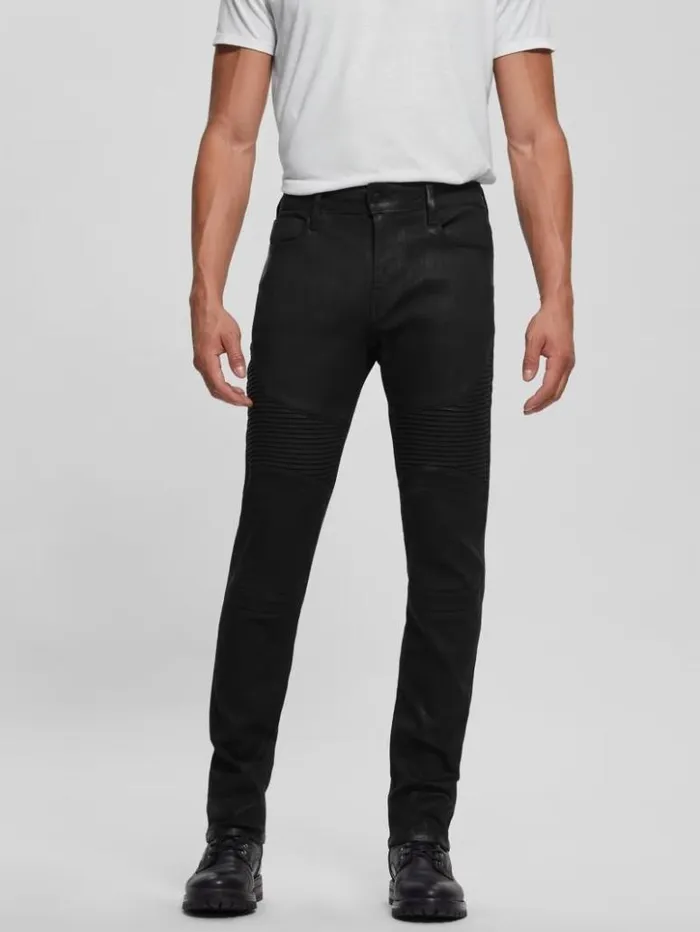 Men GUESS Jeans and Denim Tapered Moto Jeans Mechanical Black Wash