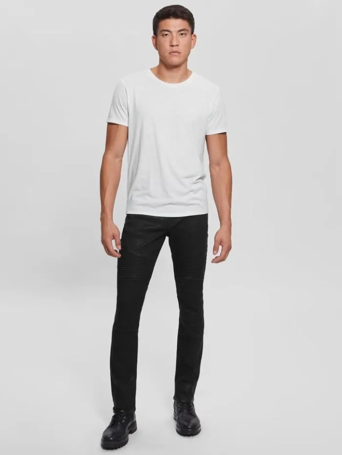 Men GUESS Jeans and Denim Tapered Moto Jeans Mechanical Black Wash