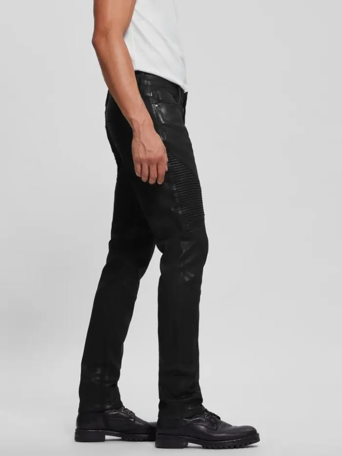 Men GUESS Jeans and Denim Tapered Moto Jeans Mechanical Black Wash