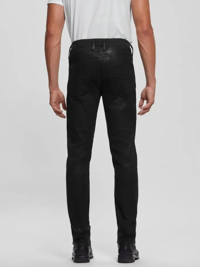Men GUESS Jeans and Denim Tapered Moto Jeans Mechanical Black Wash