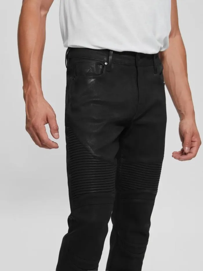 Men GUESS Jeans and Denim Tapered Moto Jeans Mechanical Black Wash