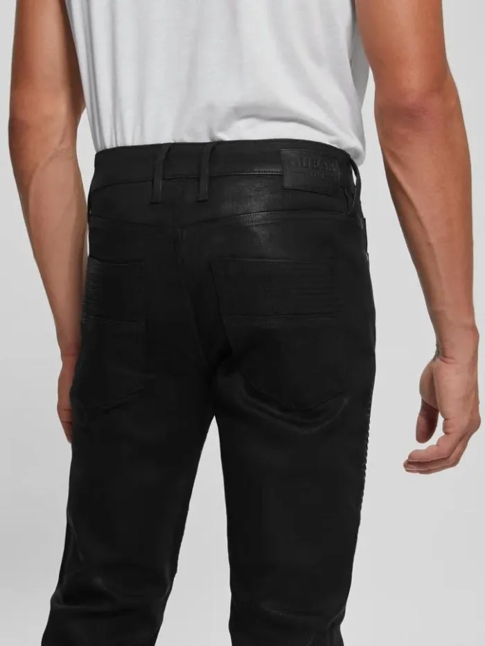 Men GUESS Jeans and Denim Tapered Moto Jeans Mechanical Black Wash