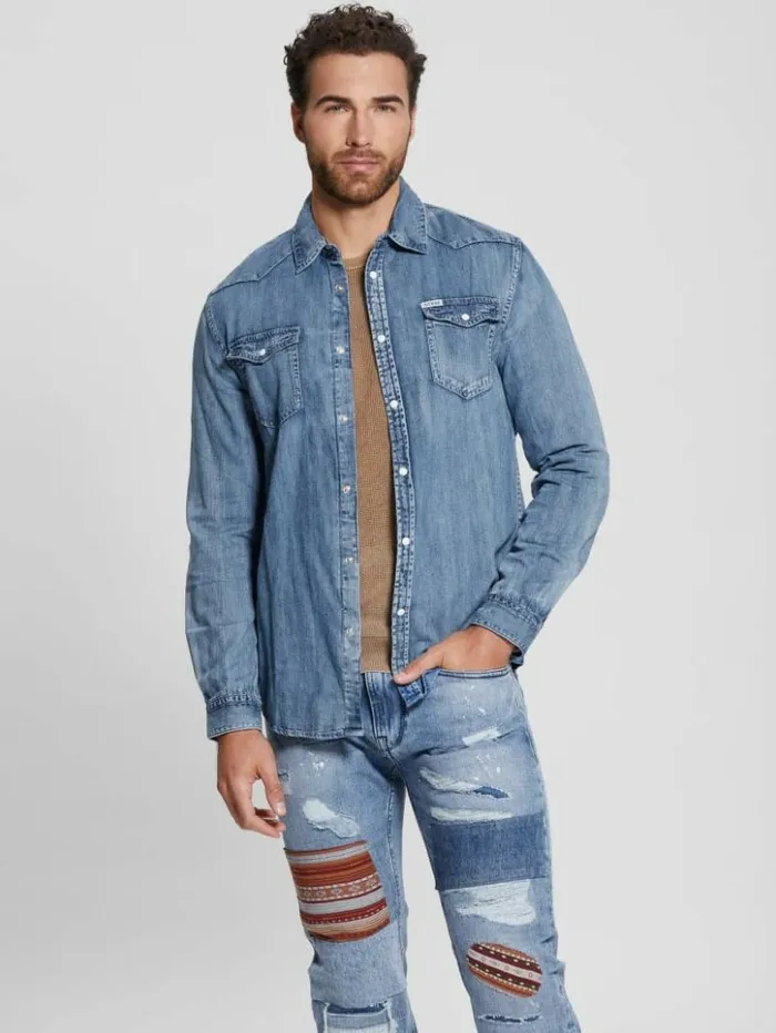 Men GUESS Jeans and Denim Truckee LongSleeve Denim Shirt Palmer
