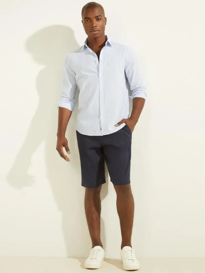 Men GUESS Pants and Shorts Bermuda Short Silk Blue