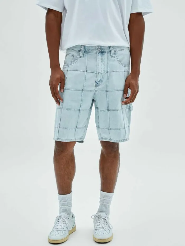 Men GUESS Pants and Shorts GUESS Originals Windowpane Carpenter Shorts Go Venice Lt Wash