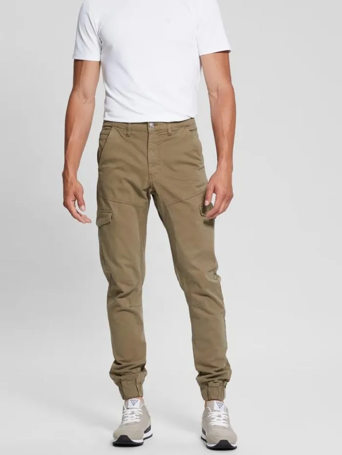 Men GUESS Pants and Shorts New Kombat Tapered Twill Pants Desert Green