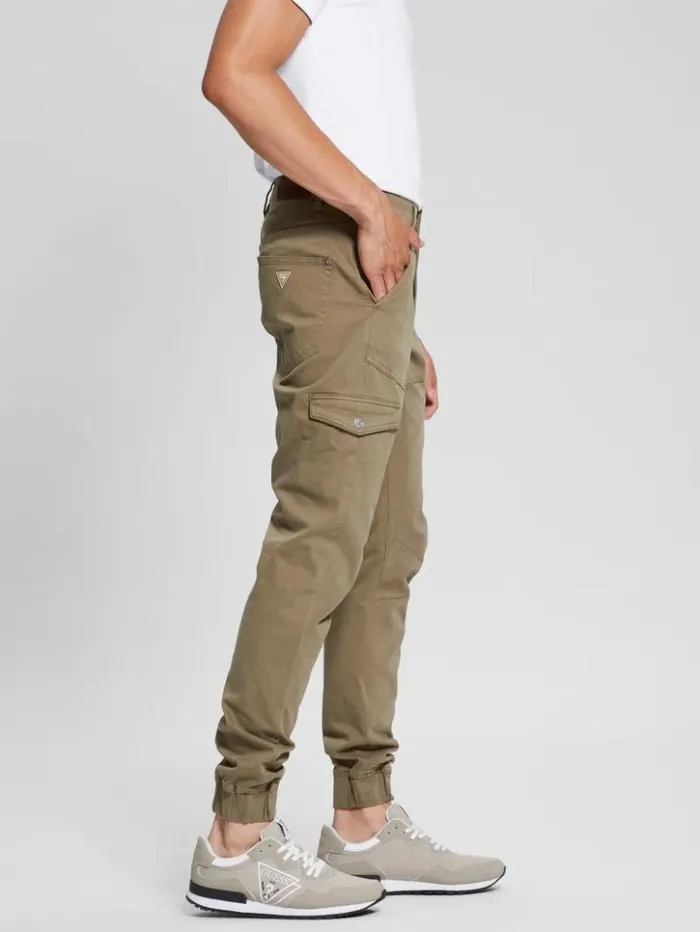 Men GUESS Pants and Shorts New Kombat Tapered Twill Pants Desert Green