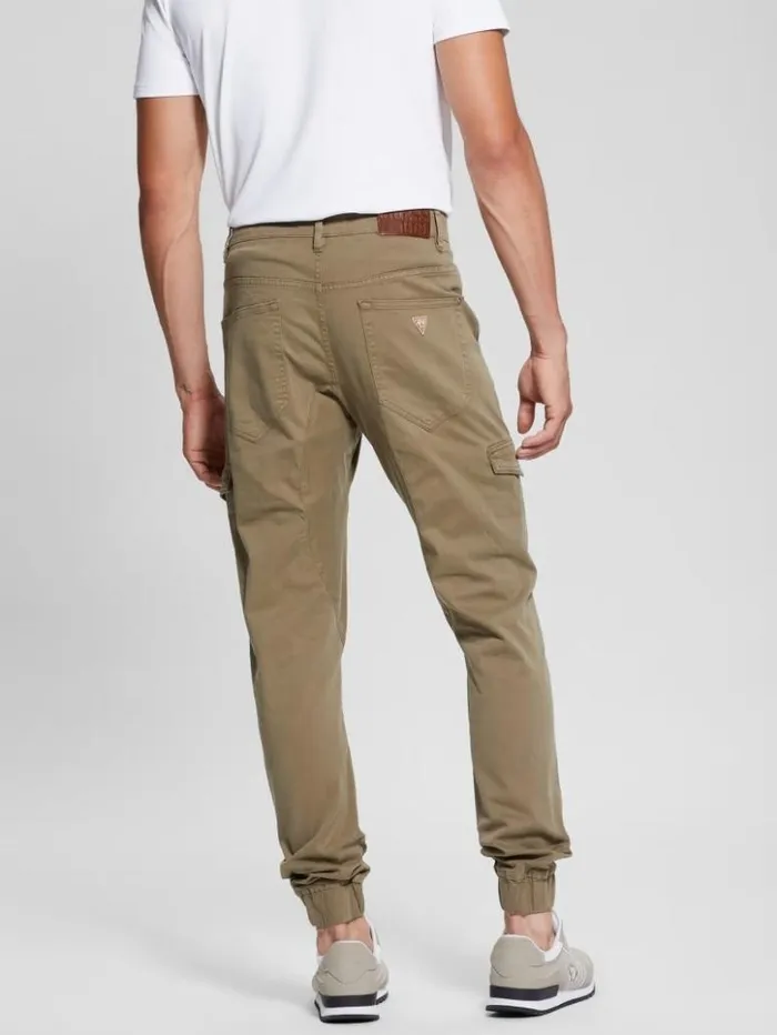 Men GUESS Pants and Shorts New Kombat Tapered Twill Pants Desert Green