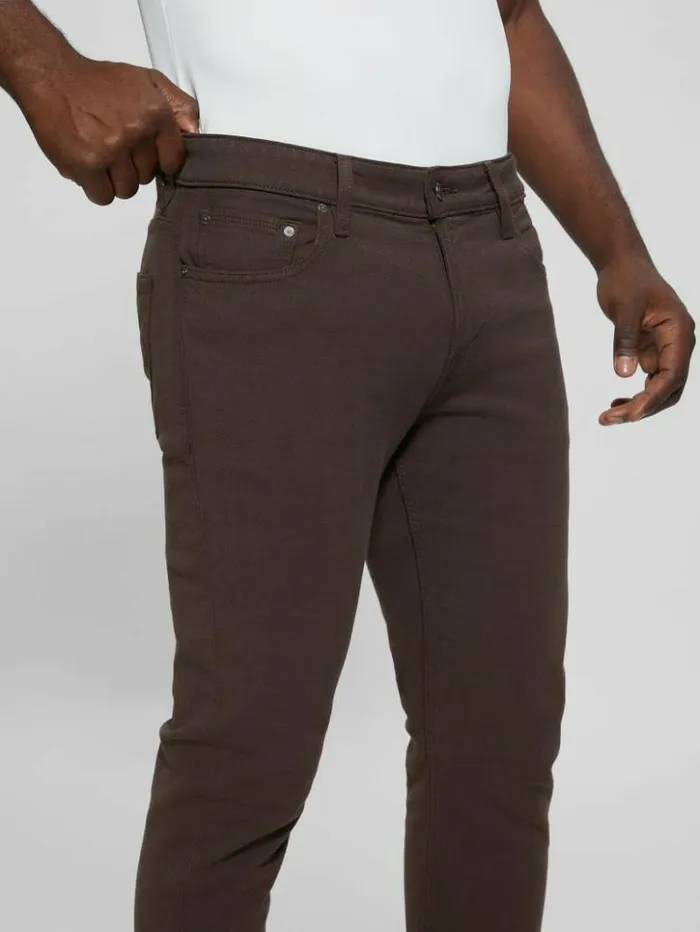 Men GUESS Pants and Shorts Slim Tapered Pants Espresso Brown Multi