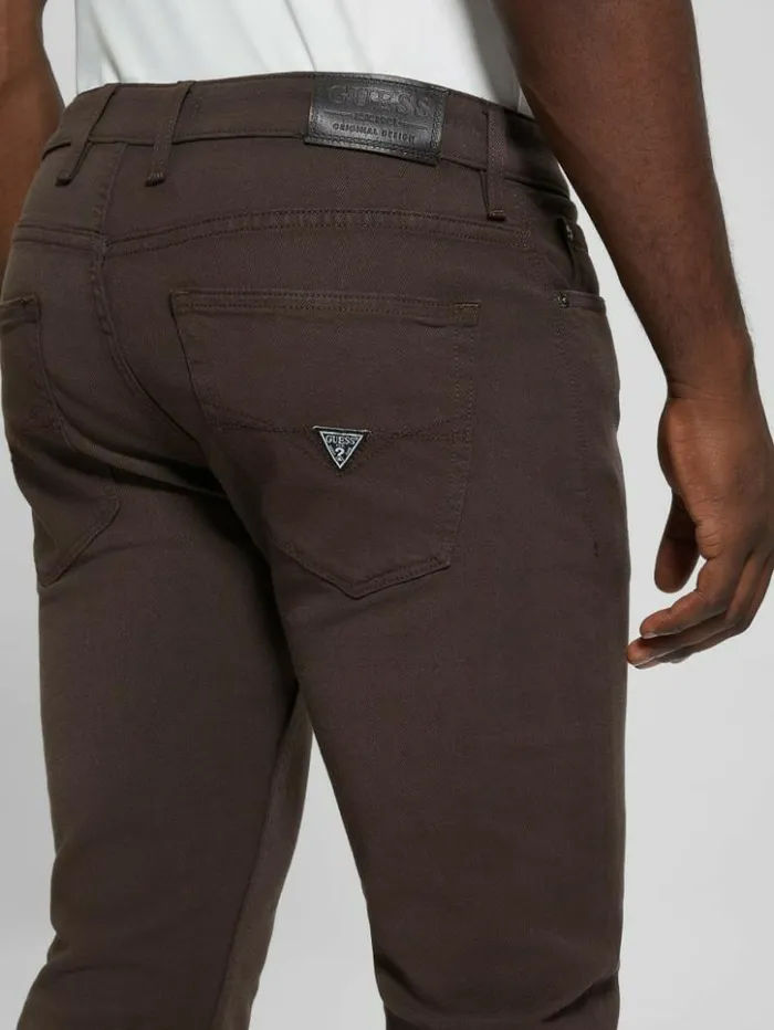 Men GUESS Pants and Shorts Slim Tapered Pants Espresso Brown Multi