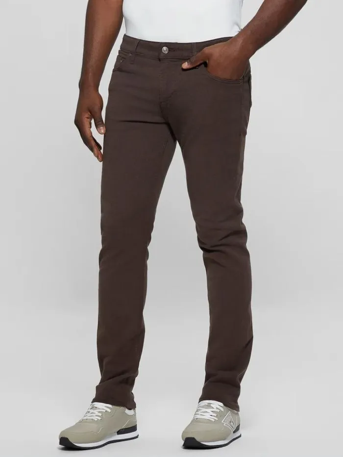 Men GUESS Pants and Shorts Slim Tapered Pants Espresso Brown Multi
