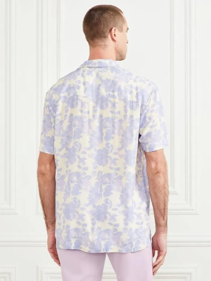 Men GUESS Shirts Bowling Shirt Lilac Cloudy Flower Print