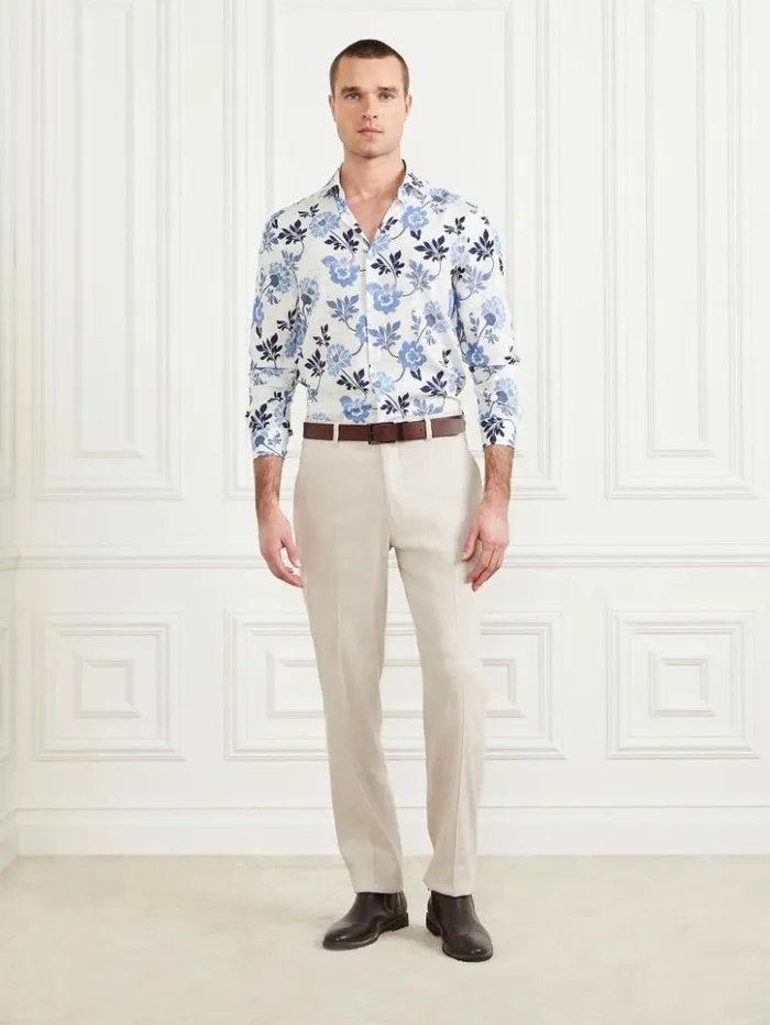 Men GUESS Shirts Eco Benny Paul Shirt Blue Macro Flower Print