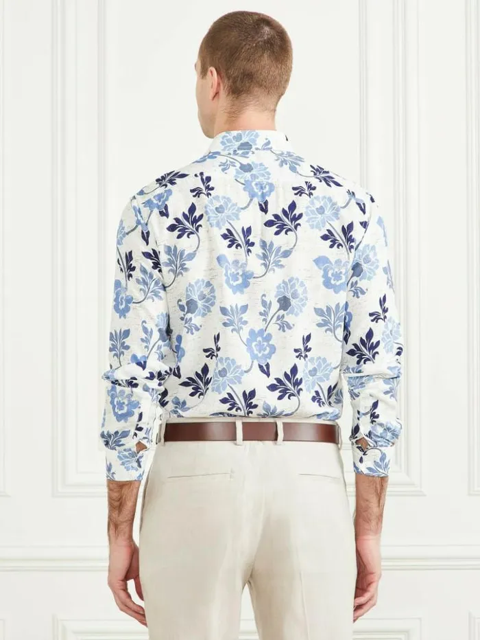 Men GUESS Shirts Eco Benny Paul Shirt Blue Macro Flower Print