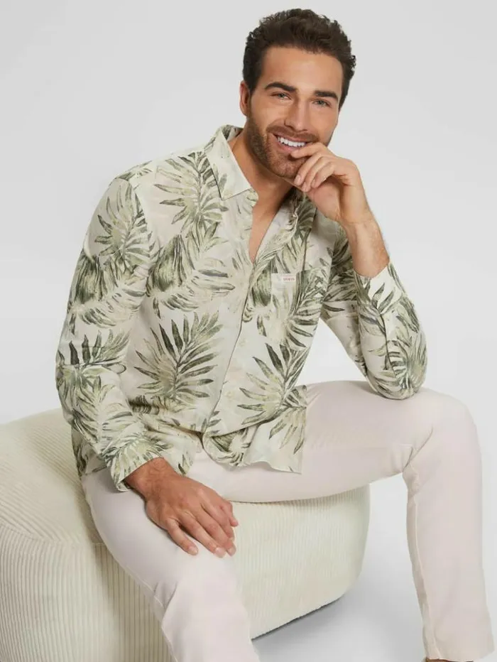 Men GUESS Shirts Eco Collins LongSleeve Shirt Military Foliage