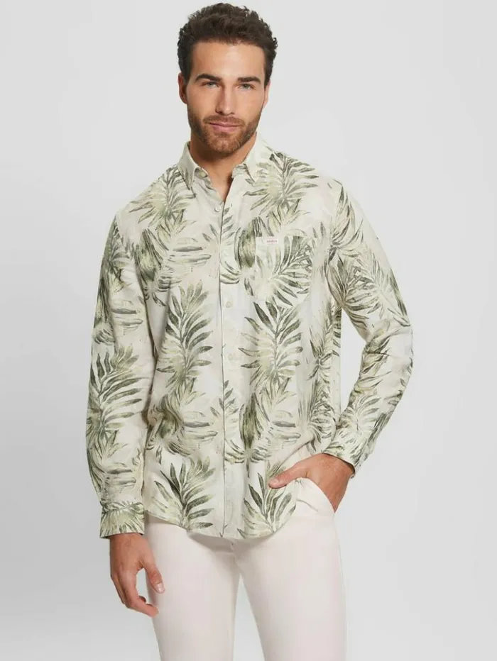 Men GUESS Shirts Eco Collins LongSleeve Shirt Military Foliage