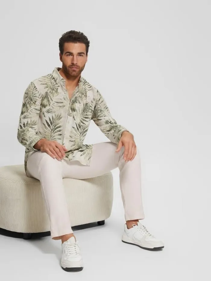 Men GUESS Shirts Eco Collins LongSleeve Shirt Military Foliage