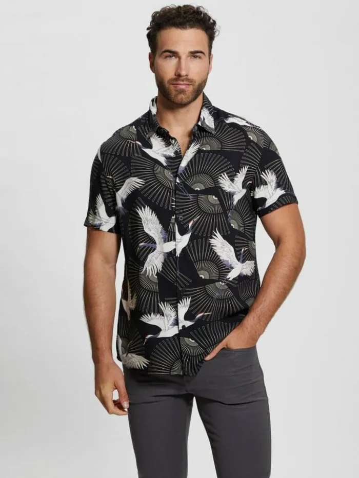 Men GUESS Shirts Eco Crane Shirt Soaring Crane