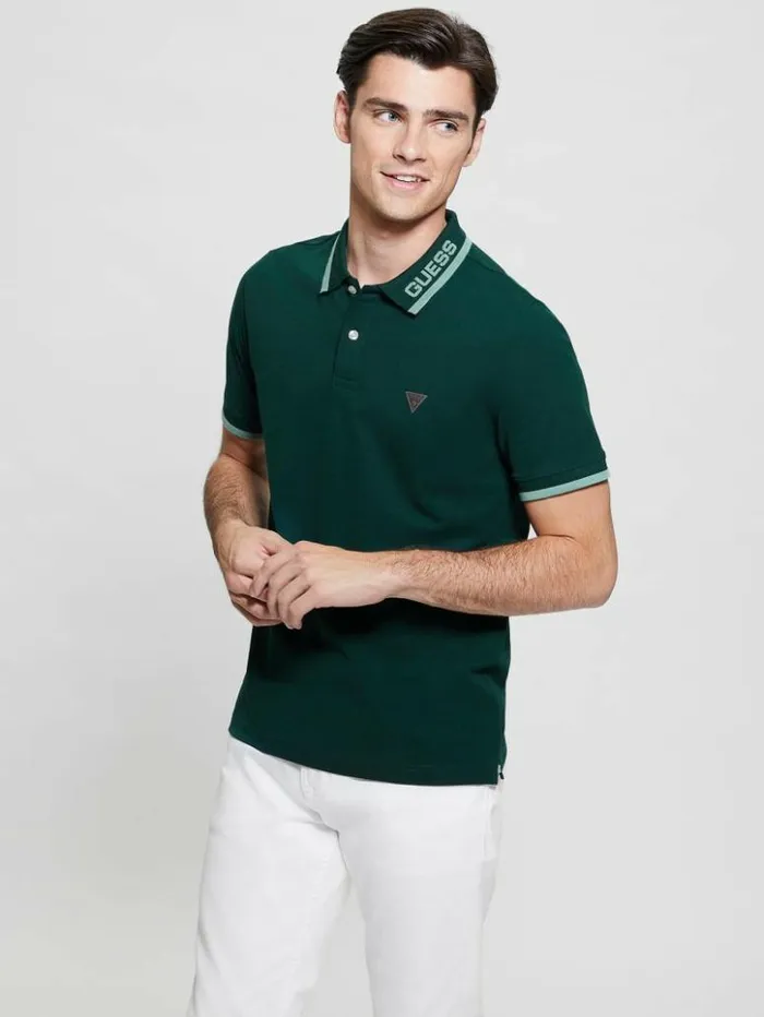 Men GUESS Shirts Eco Lyle Logo Polo Dark Jade