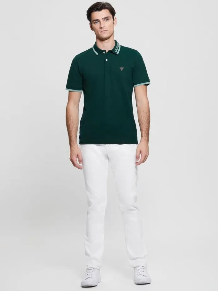 Men GUESS Shirts Eco Lyle Logo Polo Dark Jade