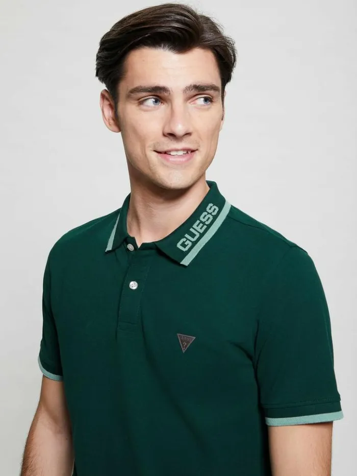 Men GUESS Shirts Eco Lyle Logo Polo Dark Jade