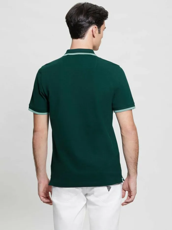 Men GUESS Shirts Eco Lyle Logo Polo Dark Jade
