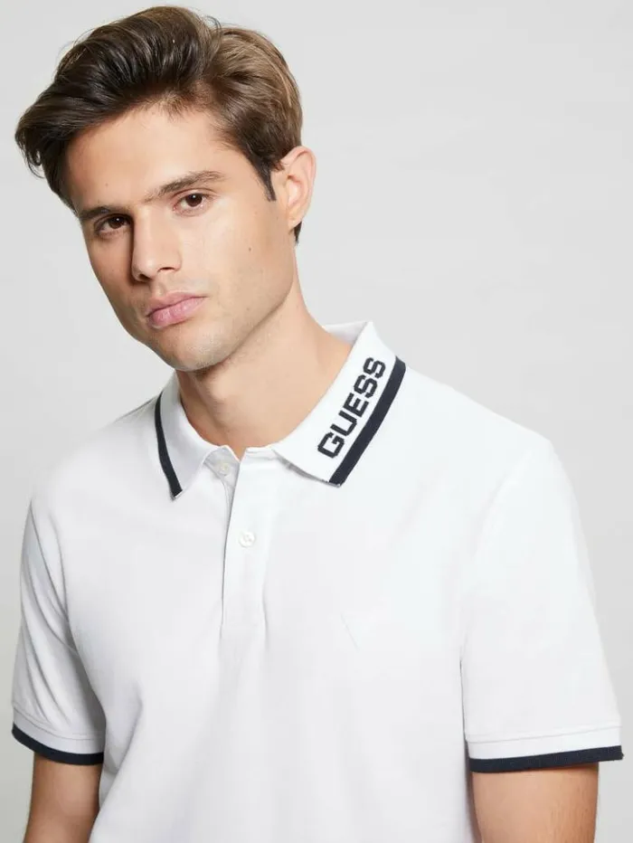 Men GUESS Shirts Eco Lyle Logo Polo Pure White