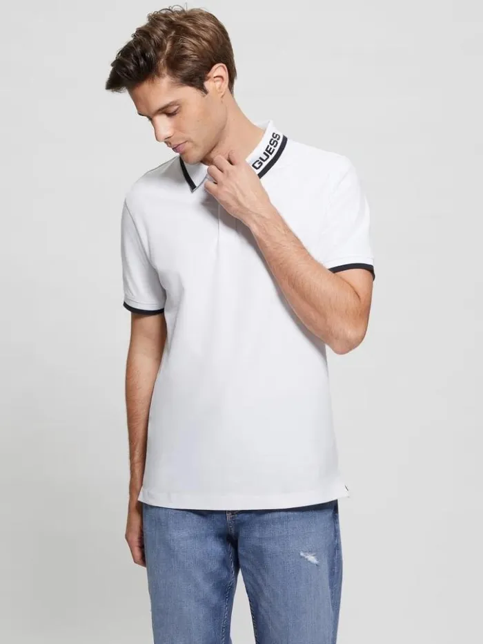 Men GUESS Shirts Eco Lyle Logo Polo Pure White
