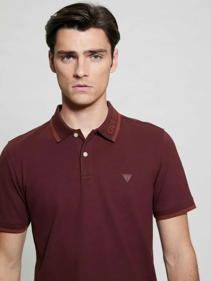 Men GUESS Shirts Eco Lyle Logo Polo Red Noir