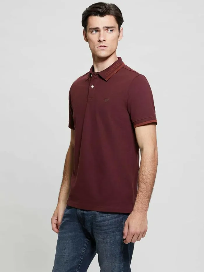 Men GUESS Shirts Eco Lyle Logo Polo Red Noir