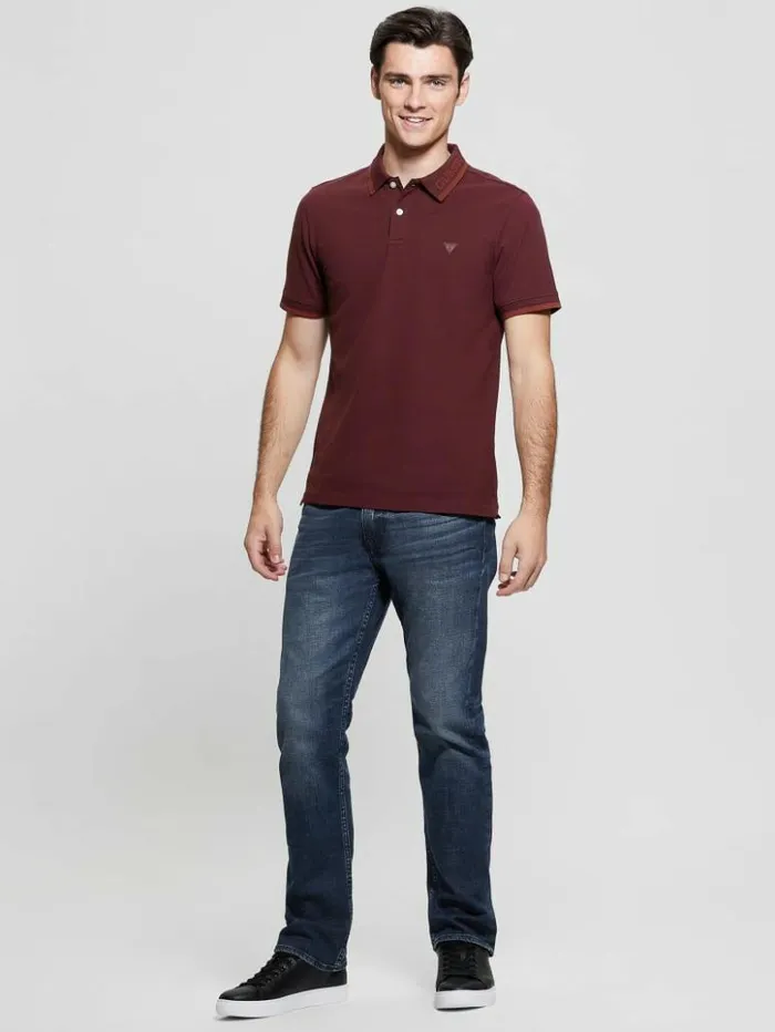 Men GUESS Shirts Eco Lyle Logo Polo Red Noir