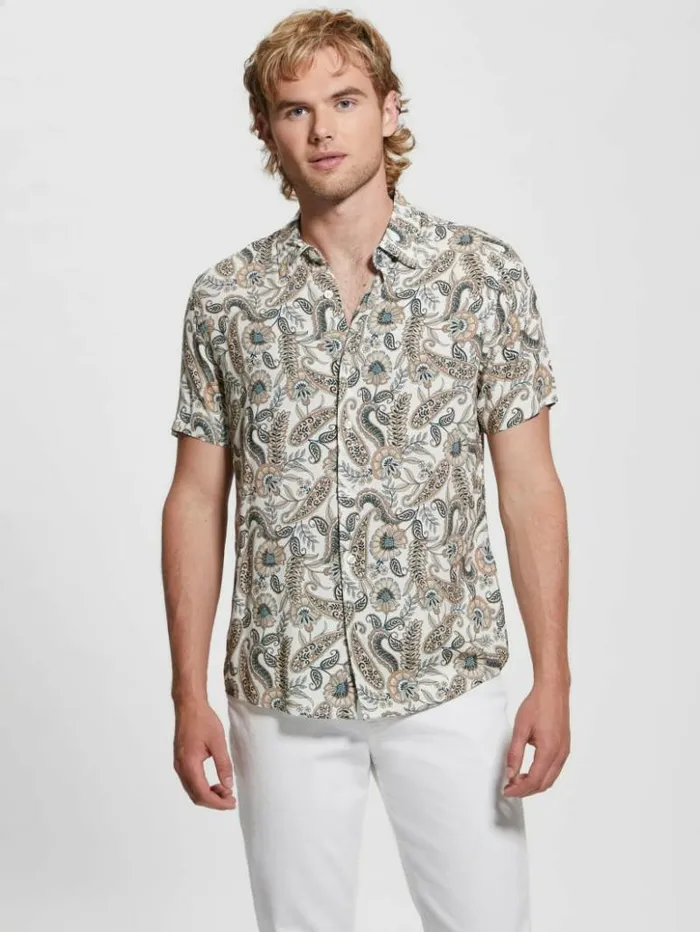 Men GUESS Shirts Eco Paisley Shirt Paisley Floral