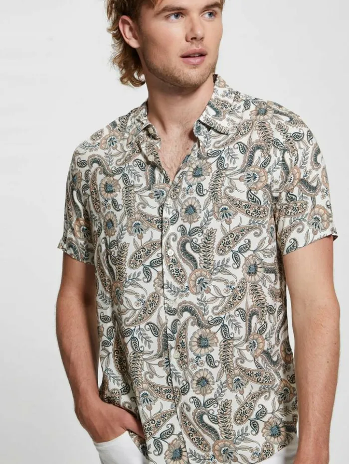 Men GUESS Shirts Eco Paisley Shirt Paisley Floral