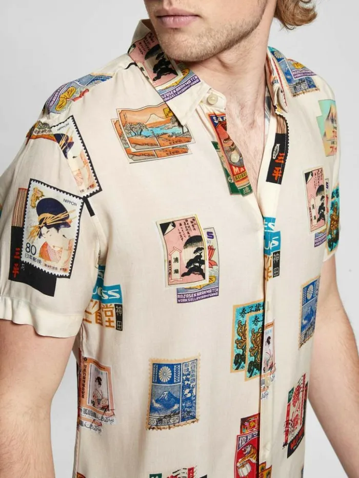 Men GUESS Shirts Eco Post Card Shirt Post Card Collage