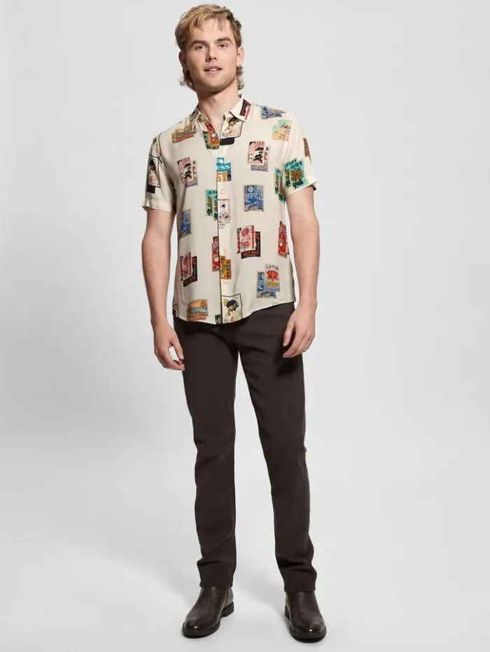 Men GUESS Shirts Eco Post Card Shirt Post Card Collage