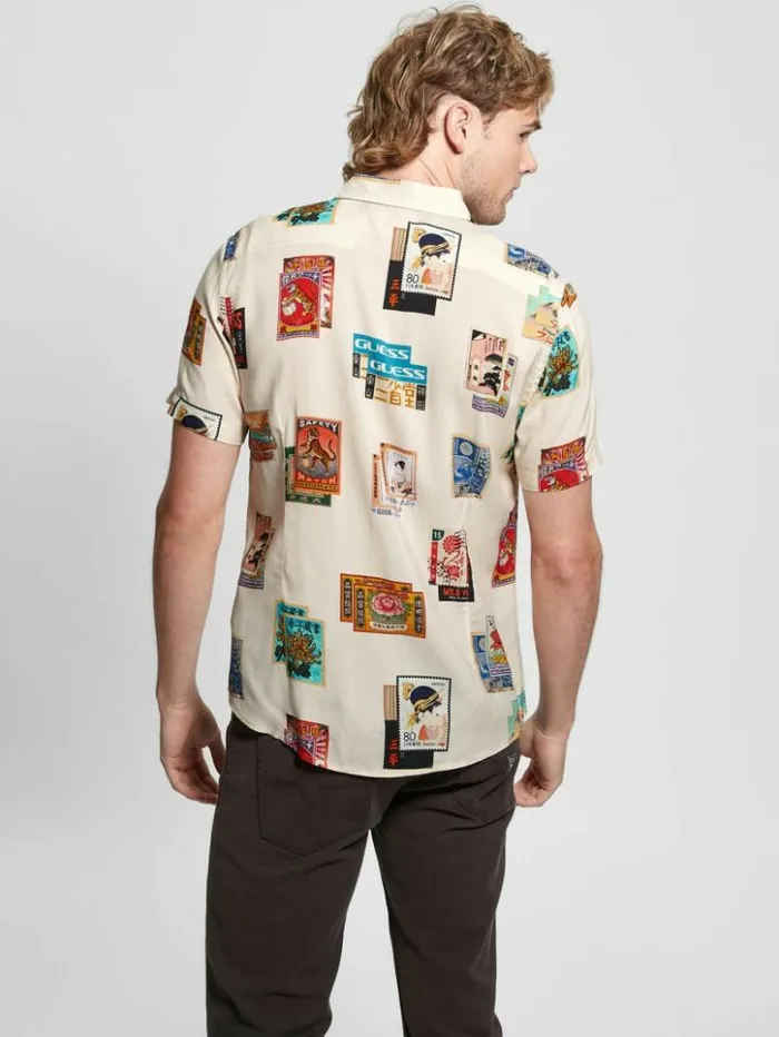 Men GUESS Shirts Eco Post Card Shirt Post Card Collage