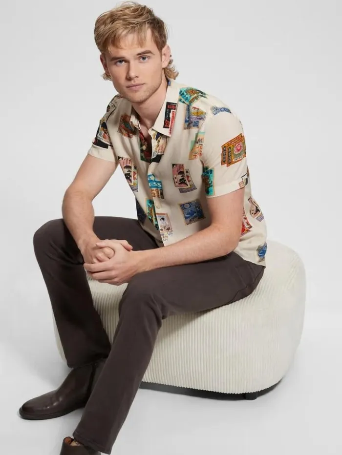 Men GUESS Shirts Eco Post Card Shirt Post Card Collage