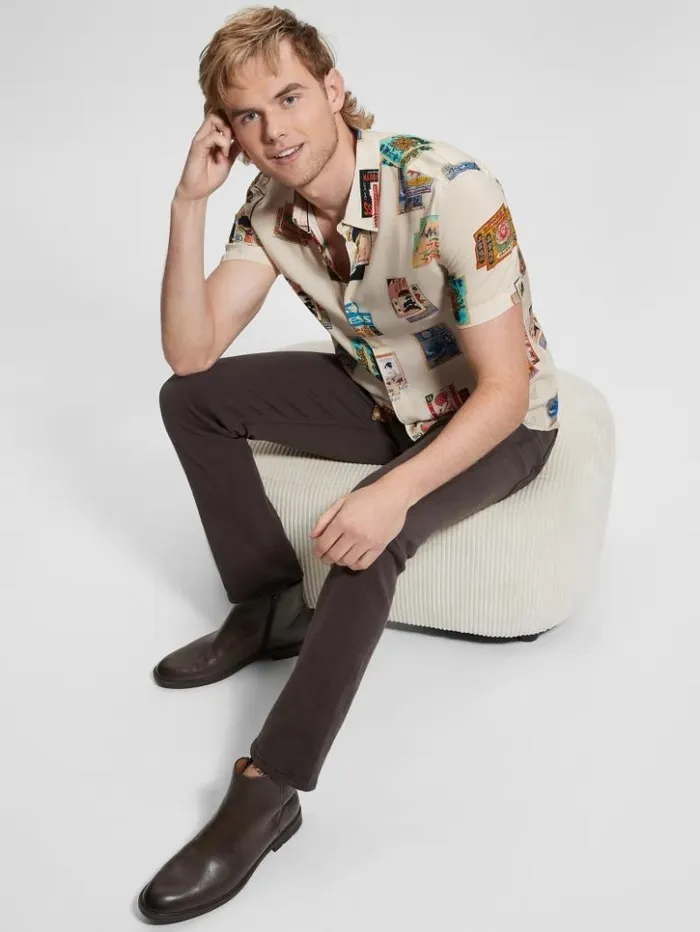 Men GUESS Shirts Eco Post Card Shirt Post Card Collage
