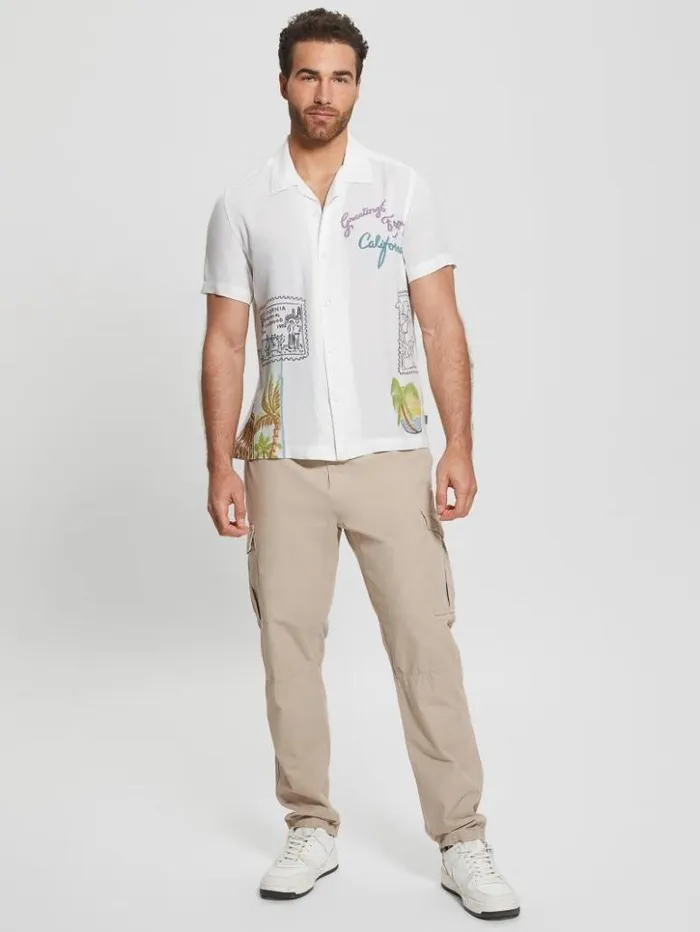 Men GUESS Shirts Eco Postage Stamp Camp Shirt Post Stamp