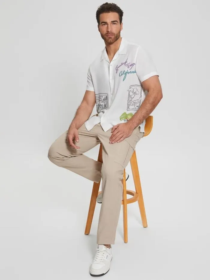 Men GUESS Shirts Eco Postage Stamp Camp Shirt Post Stamp