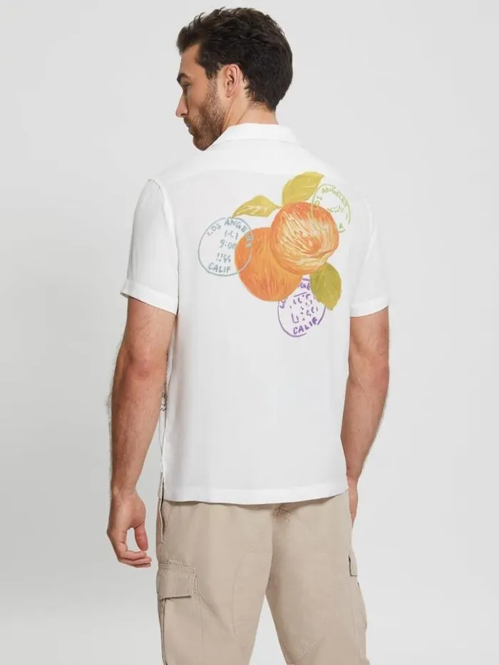Men GUESS Shirts Eco Postage Stamp Camp Shirt Post Stamp
