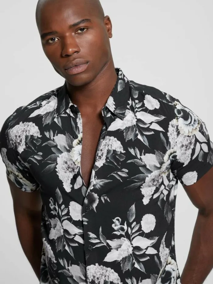 Men GUESS Shirts Eco Rayon Floral Shirt Muted Floral