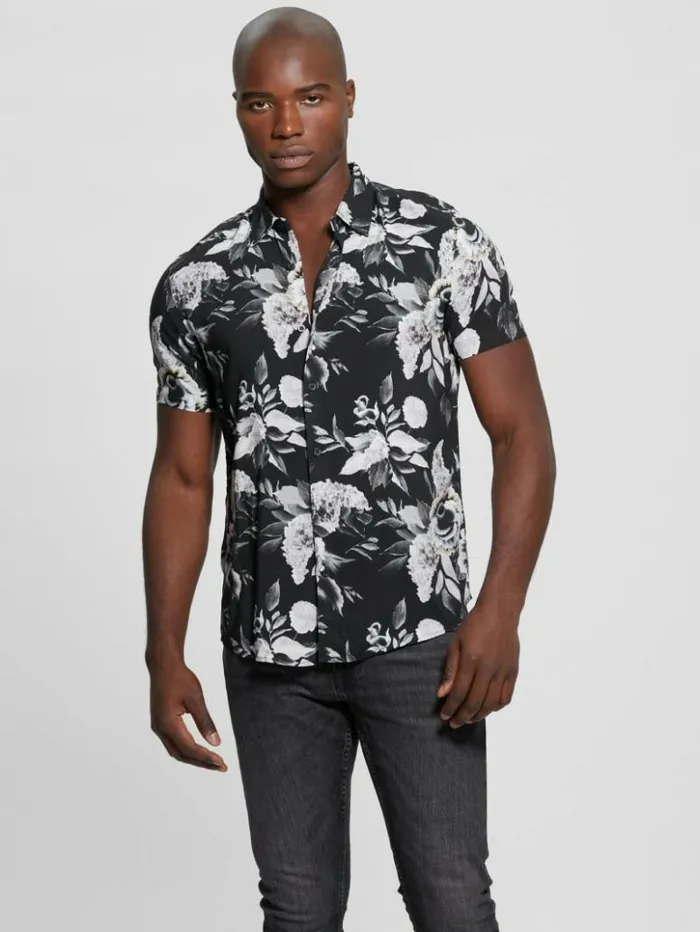 Men GUESS Shirts Eco Rayon Floral Shirt Muted Floral