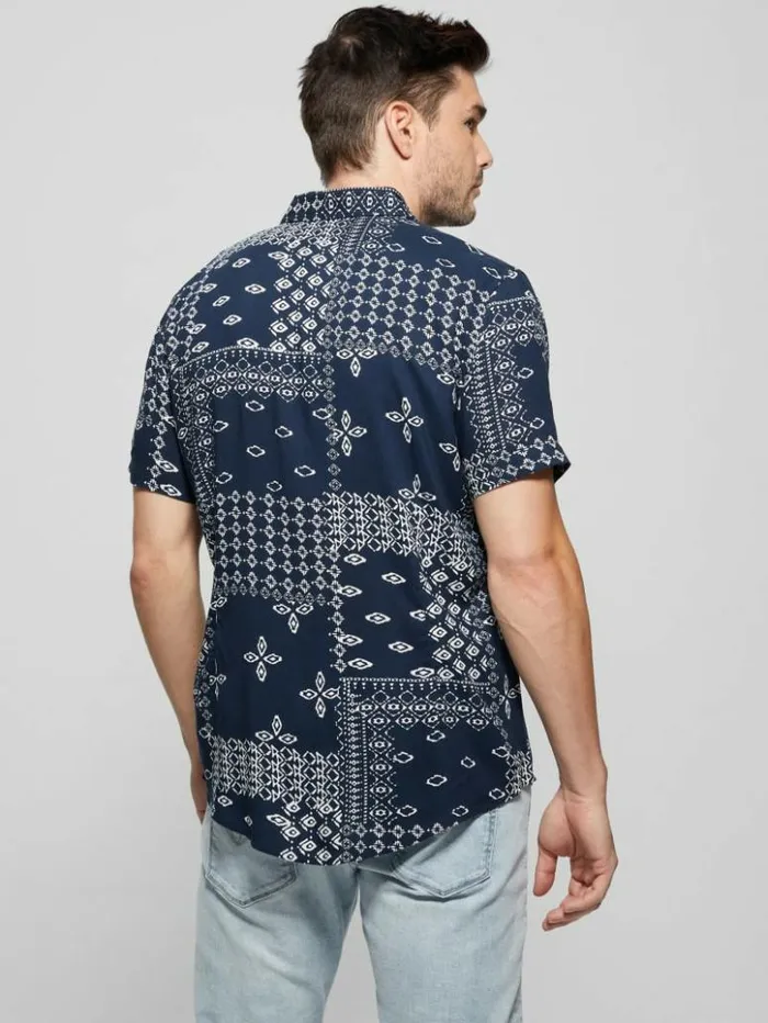 Men GUESS Shirts Eco Rayon Geometric Bandana Shirt Geo Bandana