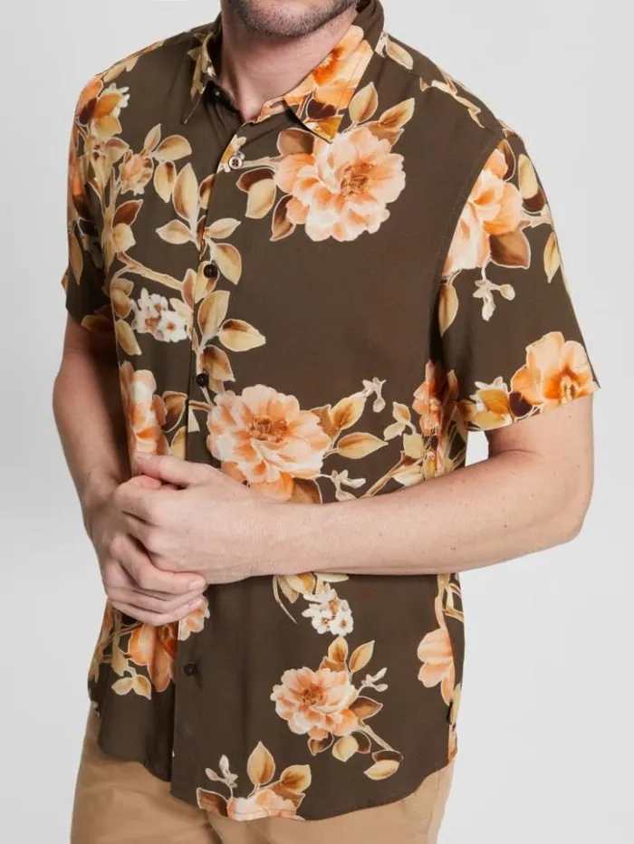 Men GUESS Shirts Eco Rayon Grassland Floral Shirt Grassland Floral