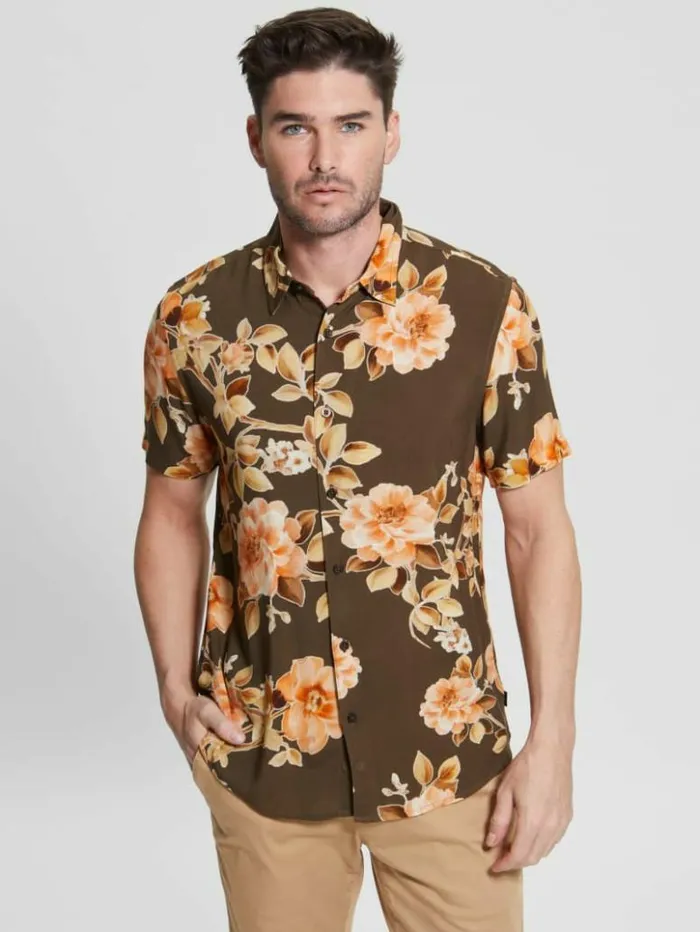 Men GUESS Shirts Eco Rayon Grassland Floral Shirt Grassland Floral